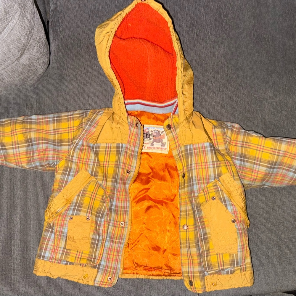 Vintage Grettings from saint moooritz luxury Plaid Yellow and Orange Kids Jacket